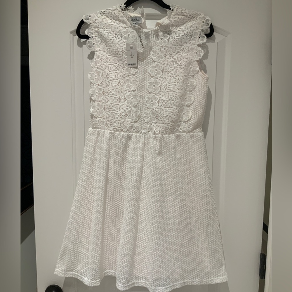 BEBE CROCHET WHITE DRESS